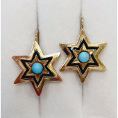 Золотые серьги 56 пробы с бирюзой и эмалью